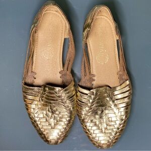 Metallic Gold Woven Flats - Women's Slip-On Huaraches